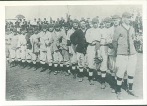 The photograph, provided courtesy of Gerald Sea, shows the Pekin Celestials professional minor league baseball team in 1909.