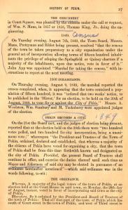 This page from the first published history of Pekin, printed in the 1870 Sellers & Bates Pekin City Directory, tells of how Pekin became an incorporated city of Illinois on Aug. 20, 1849. The handwritten marking may have been added by the history's author, W. H. Bates, or by a later local Pekin historian.